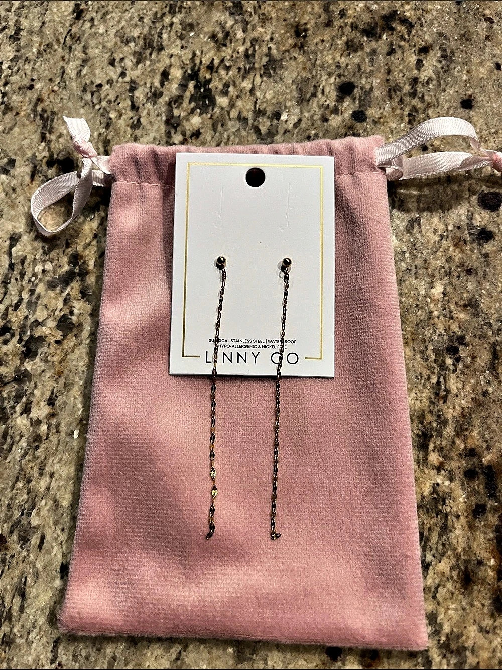 NWT -Linny Company - Devin Duster Gold Drop Chain Earrings with gift pouch.
